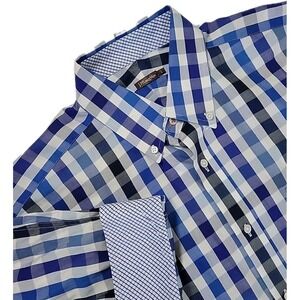 J Mclaughlin Shirt Mens Large Multicolor Check Long Sleeve Flip Cuff Button Down